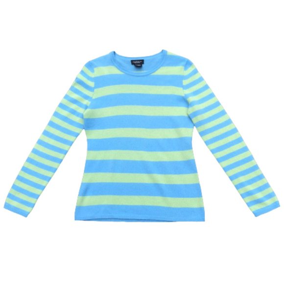 100% Cashmere Striped Stripes Blue Green Knit Sweater Top Medium - Picture 3 of 10
